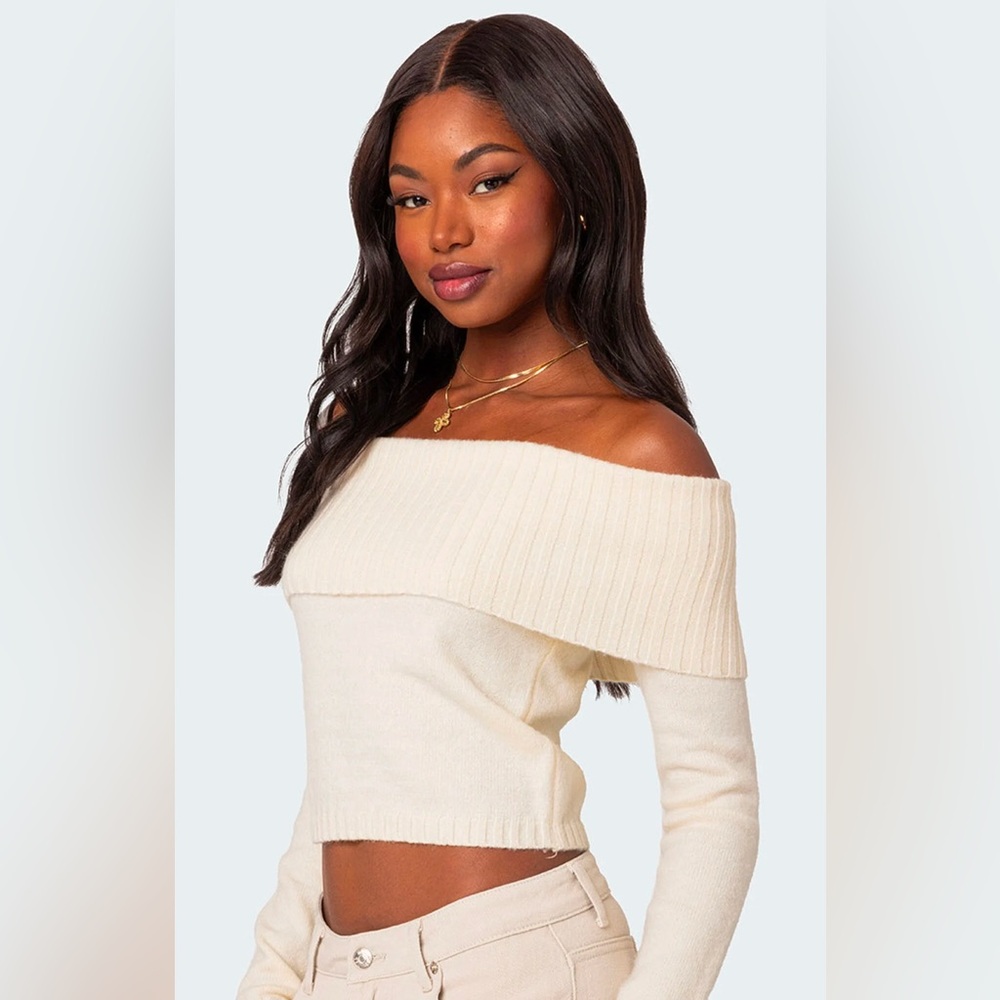 NWT Edikted Tamara Fold Over Knit Top